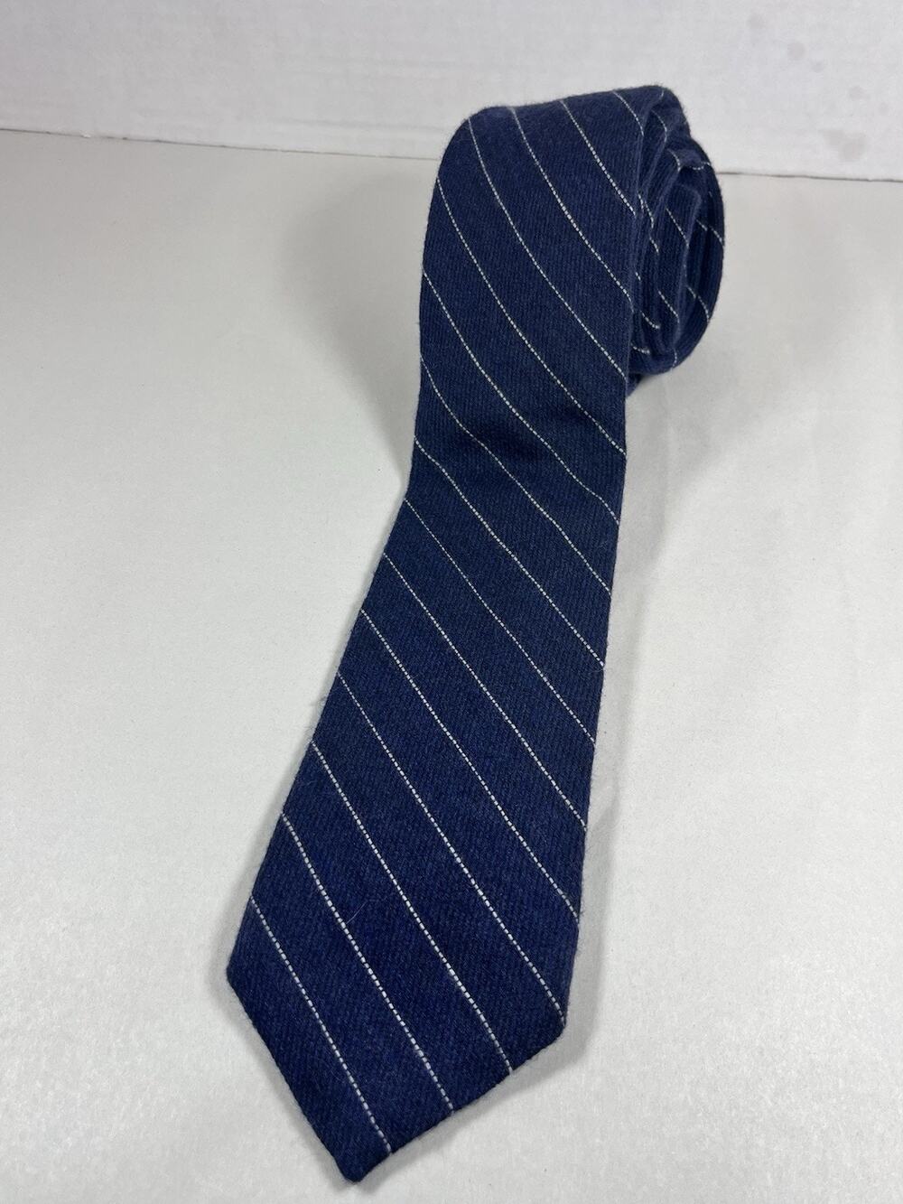 Ledbury Blue Striped Wool Silk Necktie Handmade USA Mens Tie